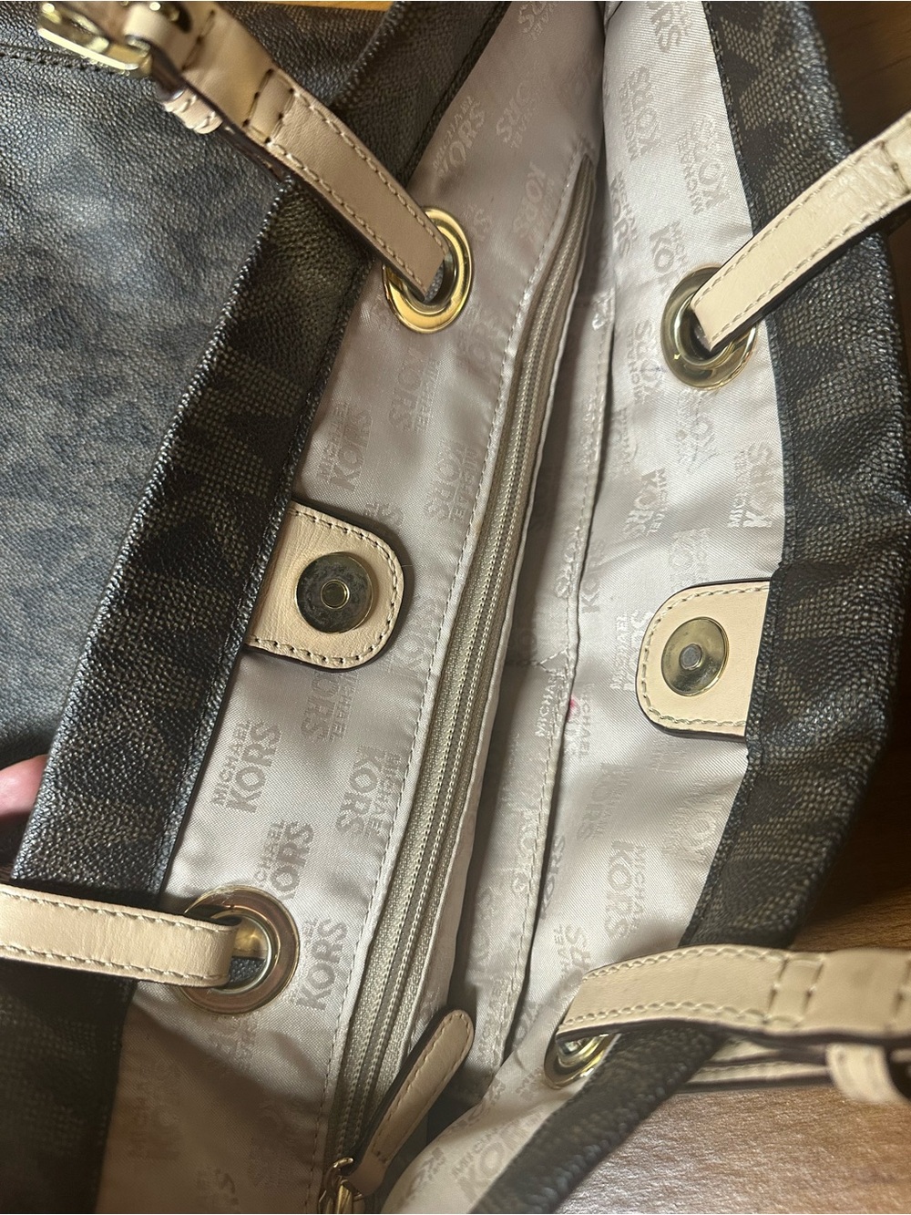 Michael Kors Brown & Tan Logo Tote with Gold Charm - Picture 8 of 9
